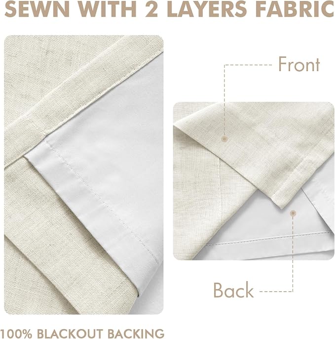 MIULEE Natural Pinch Pleated 100% Blackout Linen Curtains 40x92 Inches | Room - Image 5