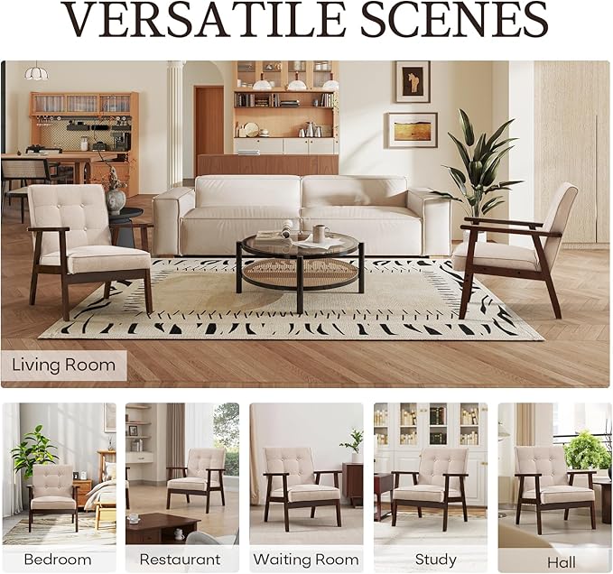 Bonzy Home Fabric Mid-Century Modern Accent Chair Set of 2, Upholstered Armchair - Image 6