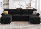 HONBAY Sectional Sofa with Storage Seat Velvet U Shaped Couch with Reversible by HONBAY