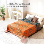LUTBM Boho Throw Blanket for Bed 100% Cotton Soft Lightweight Quilt Floral - Image 3