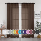 Sheer Chocolate Curtains, Sheer Curtains 90 Inches Long 2 Panels Set, Rod by OWENIE