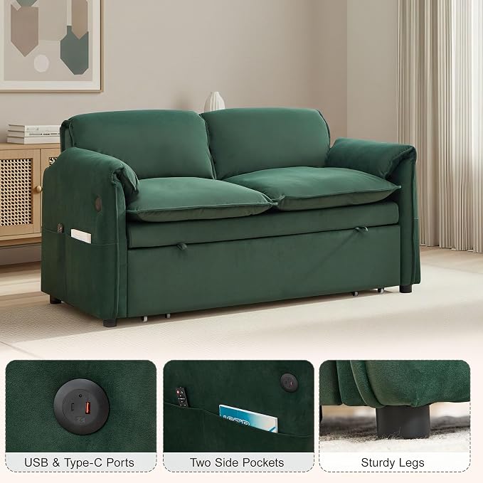 63" Convertible Sleeper Loveseat Sofa Bed, Pull Out Couch Bed - Image 4