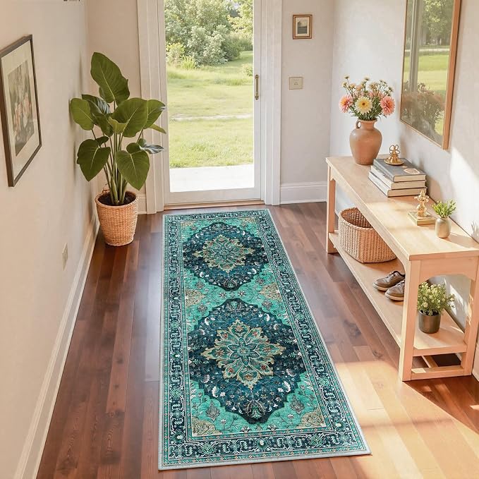 RELEANY Washable Area Rug, Runner 2'x6', Teal | Non-Slip, Water Repellent - Image 3
