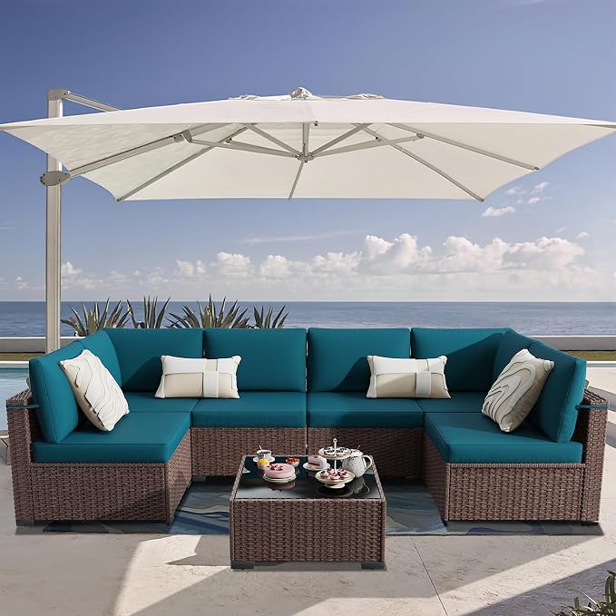 KIGOTY Patio Furniture Set, 7 Pieces Modular Outdoor Sectional Sofa, PE Rattan - Image 2