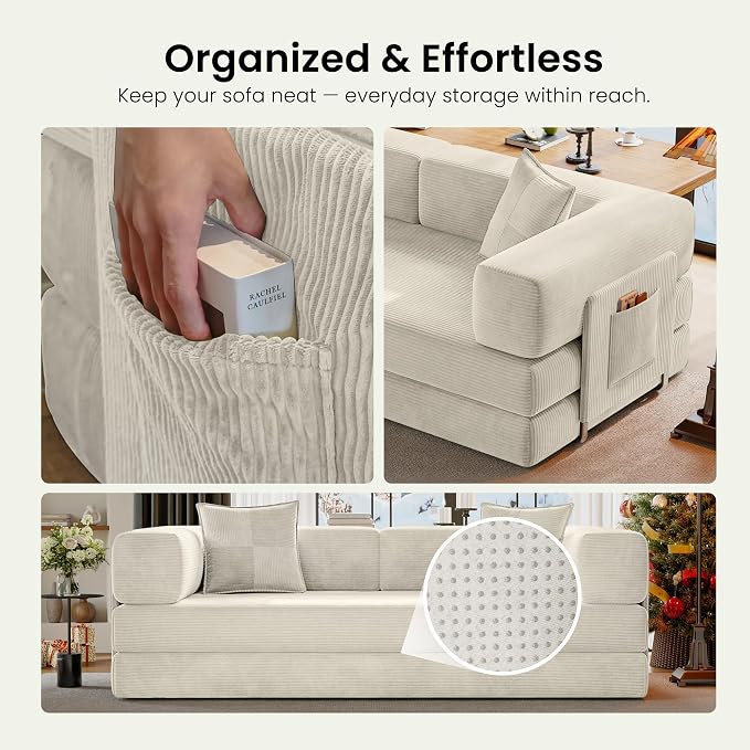 78.8" Convertible Sofa Bed, Corduroy Futon Couch - Image 8