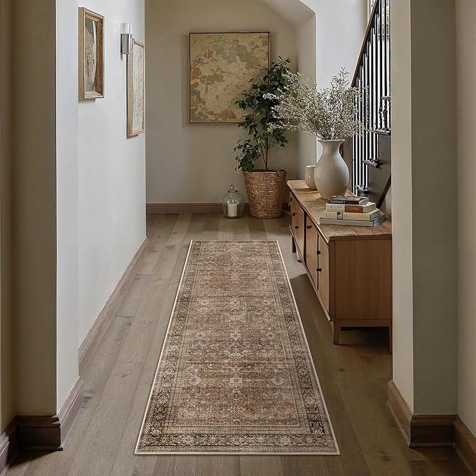 Schweek 2x6 Brown Runner Rugs Washable Non Slip Kitchen Rug Hallway Runners | - Image 3