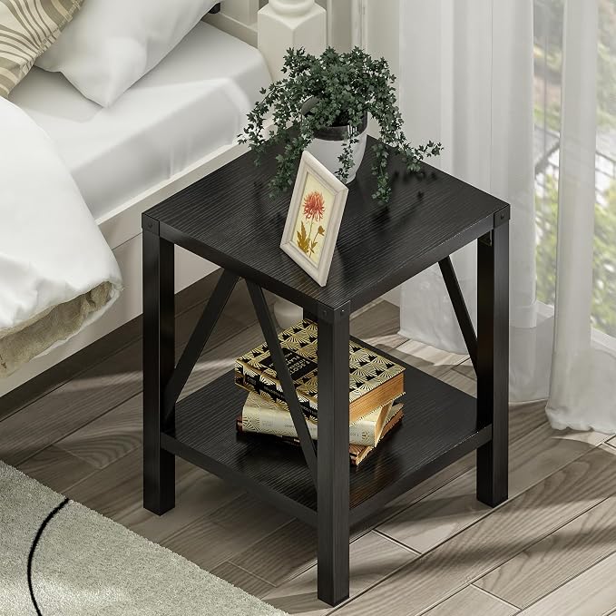 Treocho Farmhouse End Table Set of 2, Rustic Vintage Nightstand Side Table - Image 7