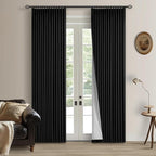 Black Pinch Pleated Full Blackout Linen 80 Inch Window Curtains 2 Panels | 100% by Twodrapes