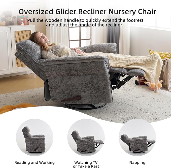 Oversized Glider Rocker Recliner, Chenille Rocking Nursery Chair - Image 9