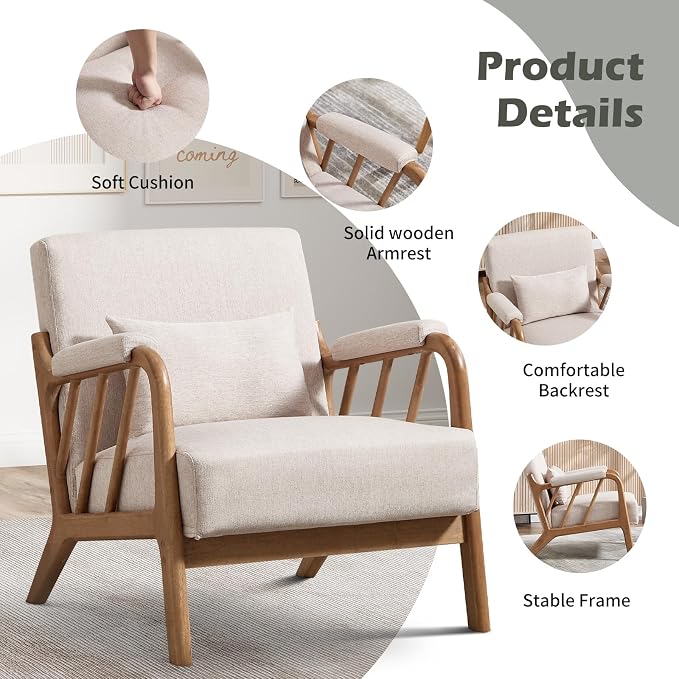 INZOY Mid Century Modern Accent Chair - Image 3
