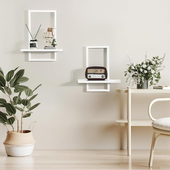 PHOENANCEE Square Wall Shelf, Framed Floating Shelves Set of 2, Decorative - Image 2