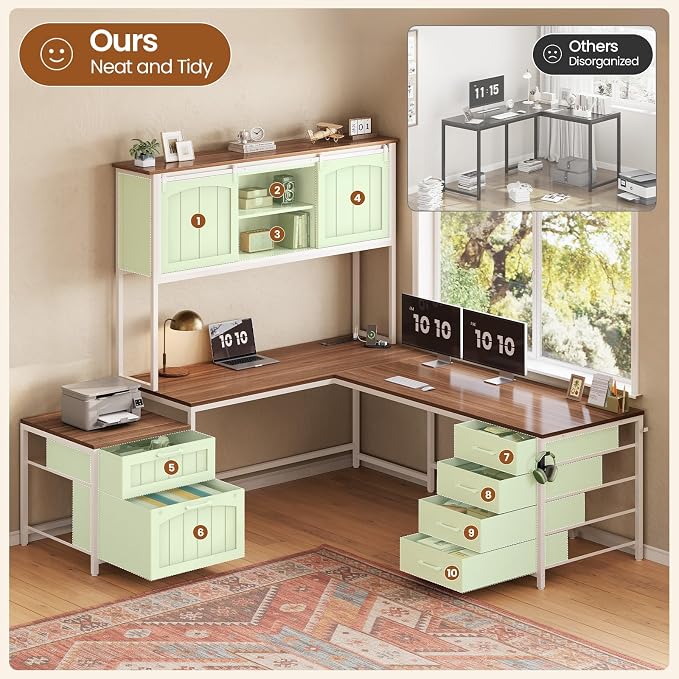 SEDETA Farmhouse L Shaped Office Desk - Image 3