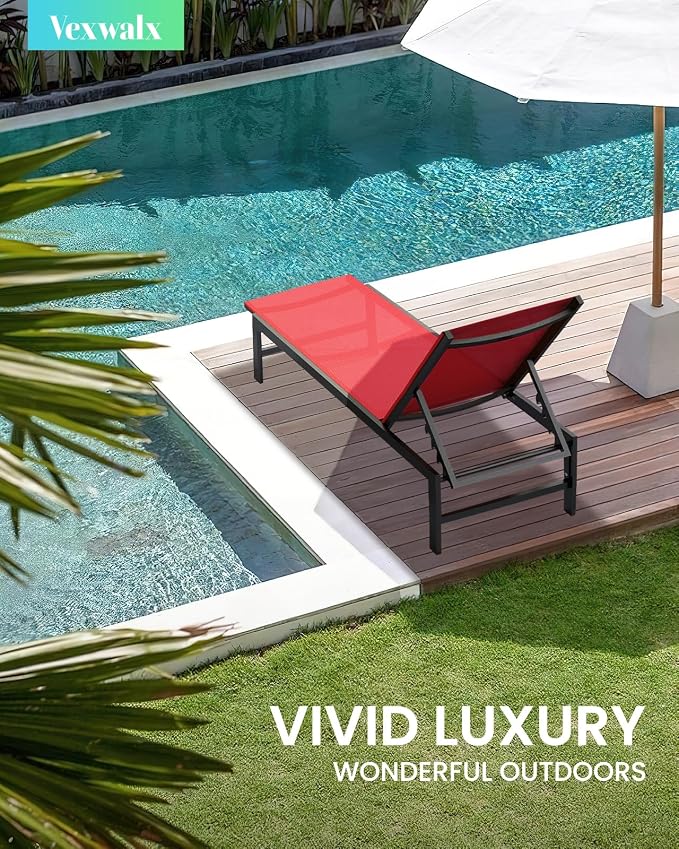 Vexwalx Outdoor Lounge Chairs Set of 2, Aluminum Patio Chaise Lounge Chairs - Image 2