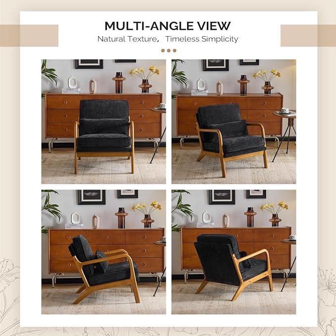VINGLI Chenille Mid-Century Modern Accent Chair Set of 2, Cute Reading Arm Chair - Image 8