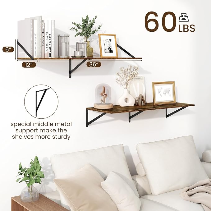 Fun Memories Floating Shelves for Wall, 12 Inch Deep Floating Shelves Set of 2 - Image 3