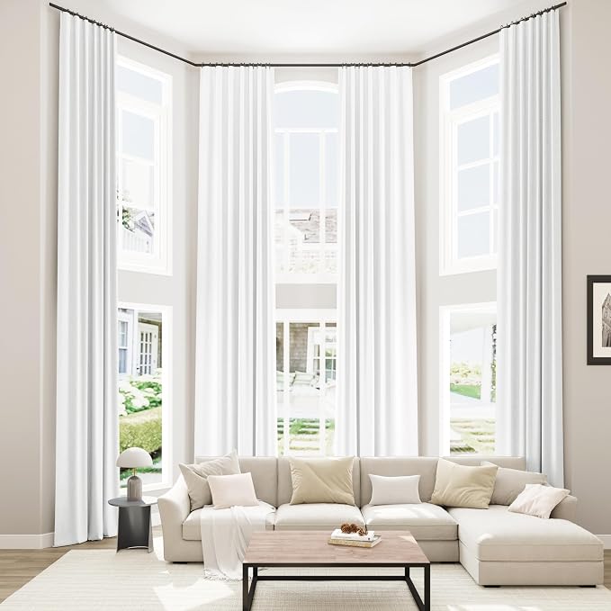 White 100% Blackout Linen Curtains 52 Inch Wide by 134 Inch by Guken