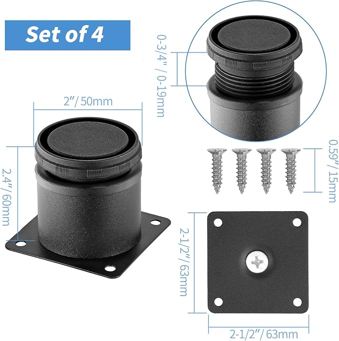 2.5 Inch Metal Furniture Legs Stainless Steel Adjustable Legs Black Metal Legs - Image 4