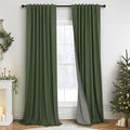 Olive Green Blackout Curtains 84 Inches Long 2 Panels Linen Boho Black Out Dark by Pitalk