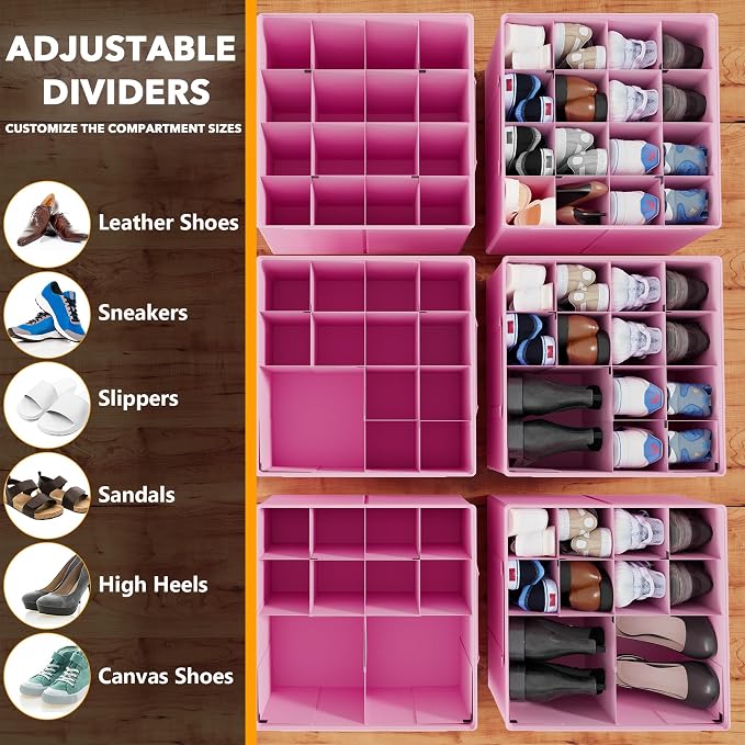 SpaceAid Shoe Organizer for Closet, 2 Pack Foldable Shoe Storage Containers - Image 3
