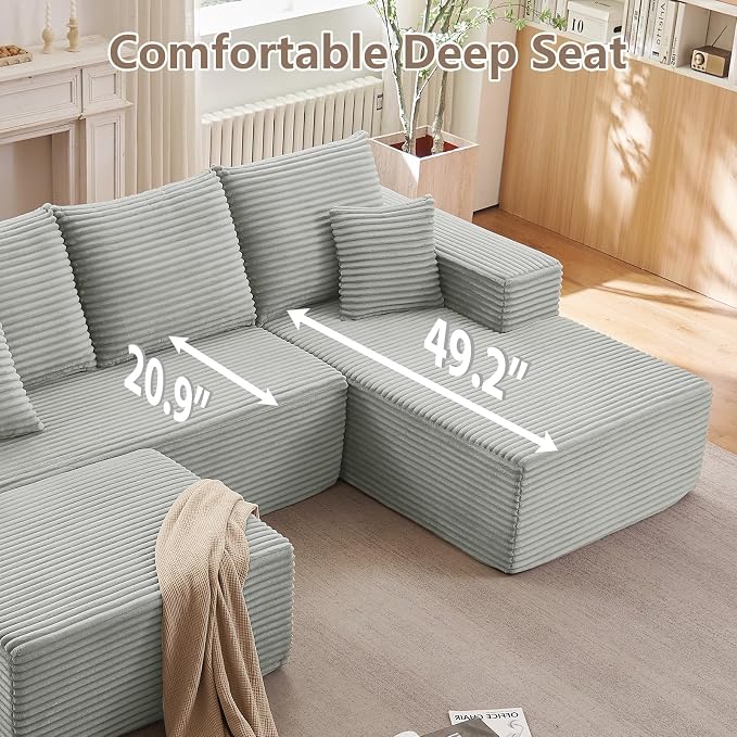 107" Comfy U-Shaped Sectional Modern Boneless Corduroy Couch - Image 5