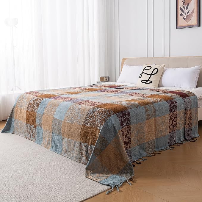 Boho Chenille Throw Blanket, Bohemian Jacquard Tassels Cover - Image 2