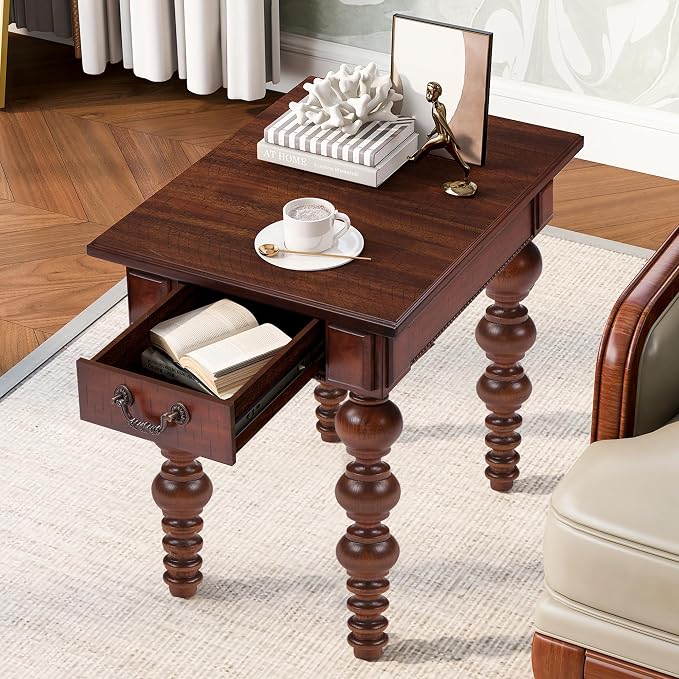 Retro Wooden Side End Table Vintage Nightstand Bedside Table - Image 3