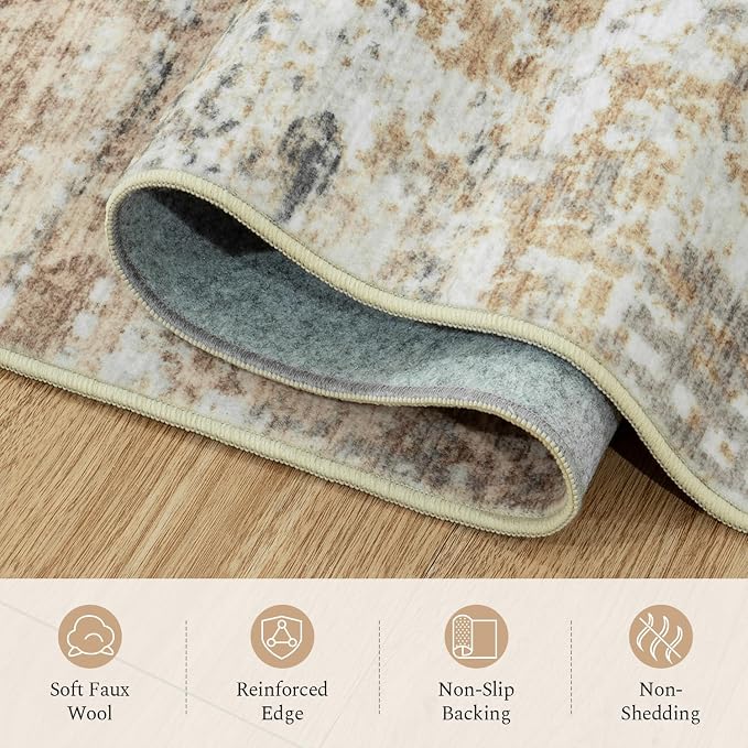 Rugflix 8x10 Area Rugs for Living Room, Washable Gold Beige Grey Large Rug | - Image 7