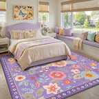 RELEANY Floral Washable Square 8ft Area Rug Purple/Pink | Flower Carpet Print - Image 2