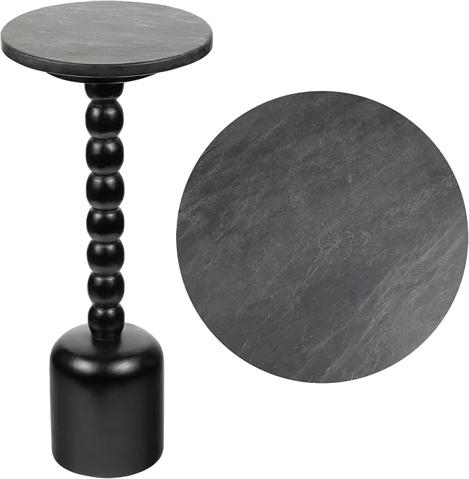 JONATHAN Y Turner 24.5" Black Mango Wood Round Drink Table, Tall Pedestal by JONATHANY