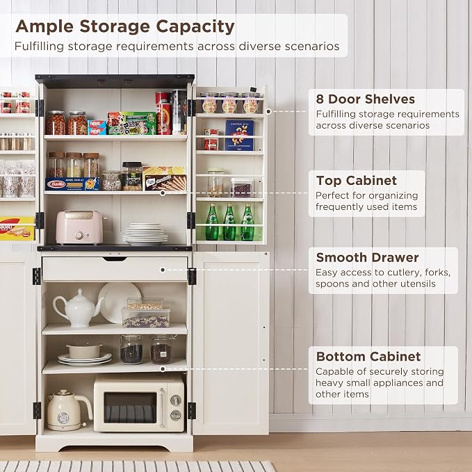 ACCOHOHO 72" Tall Kitchen Pantry, Farmhouse Storage Cabinet - Image 4