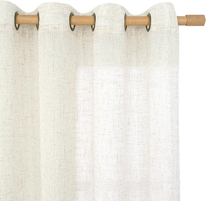 Cream Linen Semi Sheer Curtains 63 Inch Length 2 Panels, 34 x 63 Inch | Light - Image 2