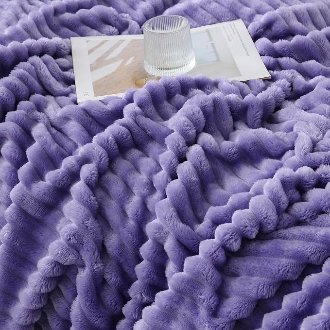 Lavender Throw Blanket for Couch Sofa 60x80 inches Striped Design | Fleece - Image 4