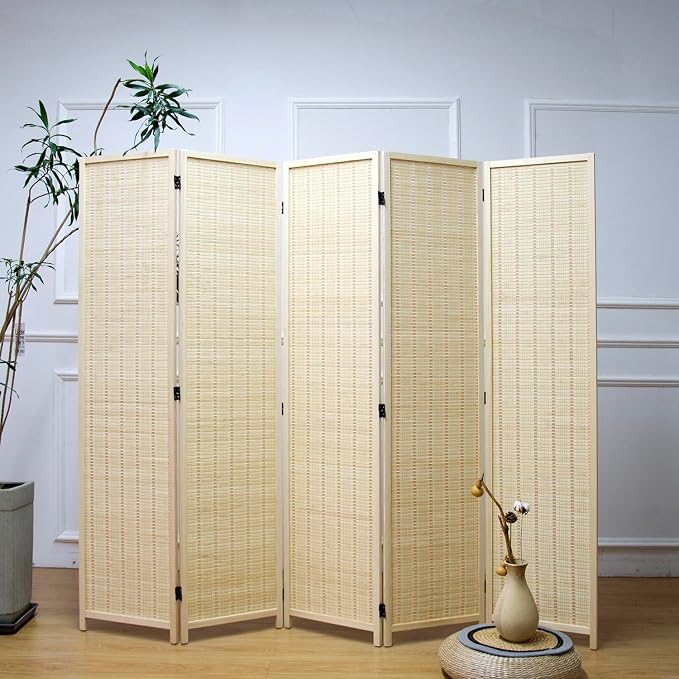 Furnnylane 5 Panel Bamboo Room Divider – 5.6 ft Tall Folding Privacy Screen - Image 2