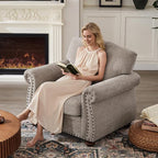 ONBRILL Nailhead Trim Armchair, Rolled Arm Accent Chair - Image 4