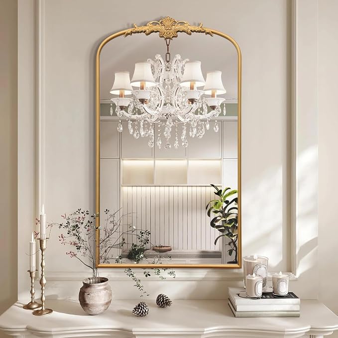 Besdomus Large Vintage Arched Mirror: 24"x42" French Arch Gleaming Gold Antique - Image 5