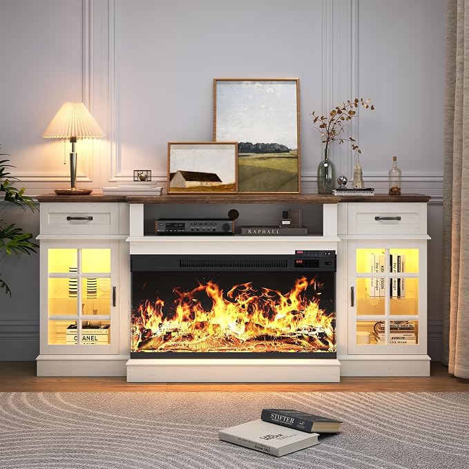 MXV 70" Fireplace TV Stand, 3-Sided Glass Fireplace and Modern Entertainment - Image 8