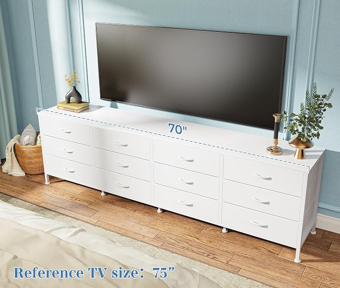Huuger 70 Inch Dresser for Bedroom, TV Stand for 65, 80 Inch TV, 12 Fabric - Image 2