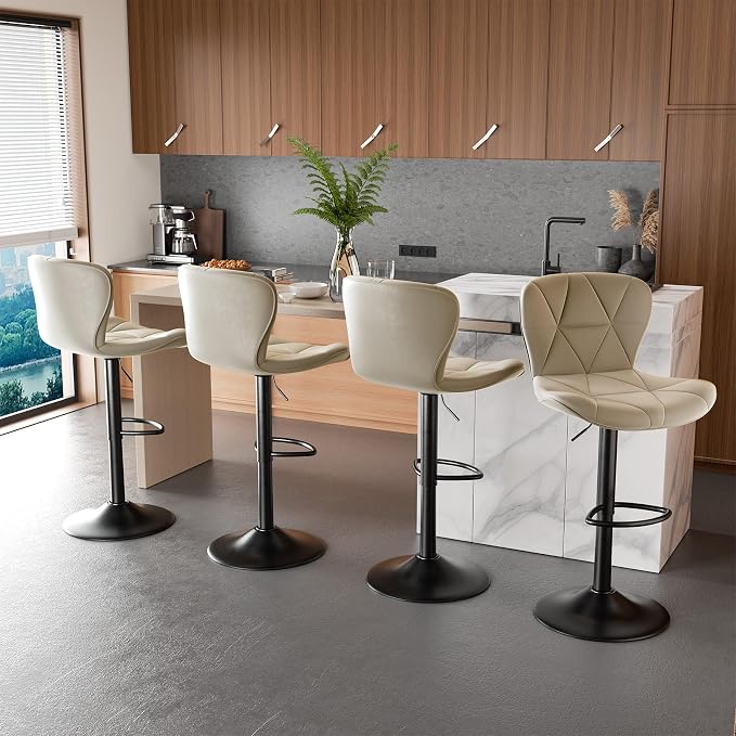Nalupatio Modern Bar Stools Set of 3, Adjustable Faux Leather Upholstered - Image 6