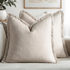 MIULEE Linen Fringe Decorative Throw Pillow Covers Natural Beige 16x16 | Set of by MIULEE