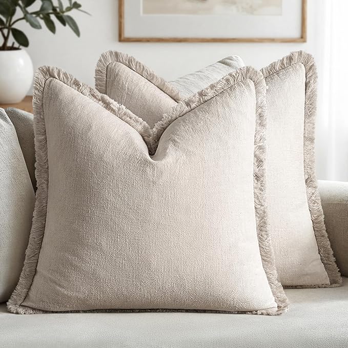 MIULEE Linen Decorative Euro Throw Pillow Covers Natural Beige 26x26 | Set of 2 by MIULEE
