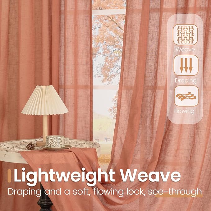 BGment Terracotta Linen Curtains 48 Inch Length, Burnt Orange Light Filtering - Image 4