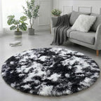 Amdrebio Black White Grey Plush Round Area Rug 6Ft - Image 4