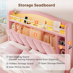Full LED Bed Frame with Storage Headboard & 2 Storage Drawers, Princess Velvet - Image 4