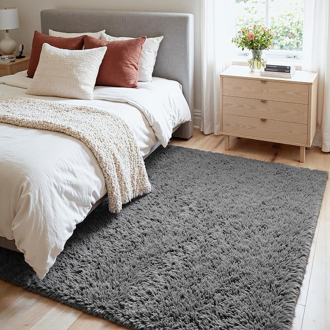 4x6 Fluffy Shag Area Rugs for Living Room Bedroom: Soft Carpet Light Gray | - Image 3