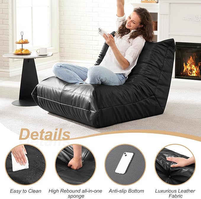 Hobestluk Giant Bean Bag Chair Lazy Floor Sofa, Memory Foam Fireside Sofa - Image 5