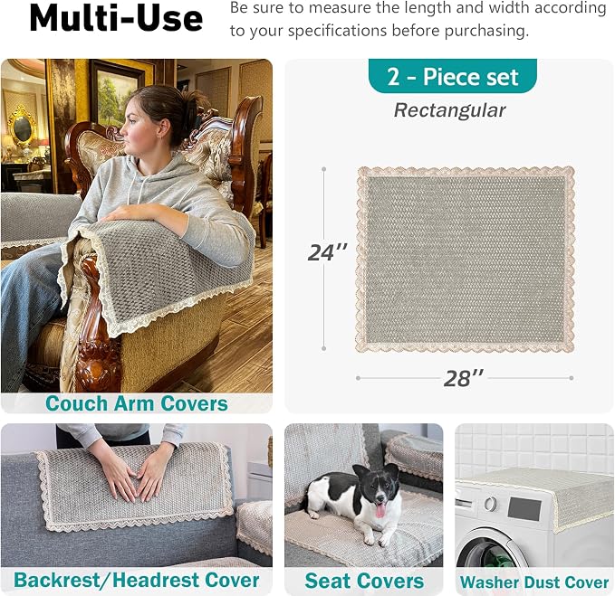 Couch Arm Covers, Couch Covers, Non-Slip Lace Armrest Covers, Headrest/Backrest - Image 3