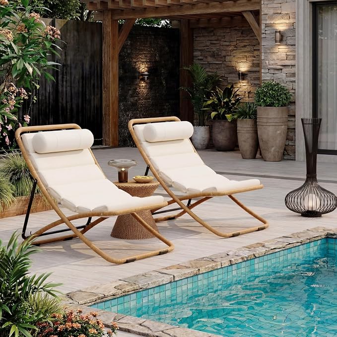 Outdoor Chaise Lounge Chair Set of 2, Patio Chaise Lounge Recliner, Poolside - Image 7
