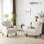 VINGLI Beige Accent Chair, Mid Century Modern Chairs, Upholstered Armchair - Image 9