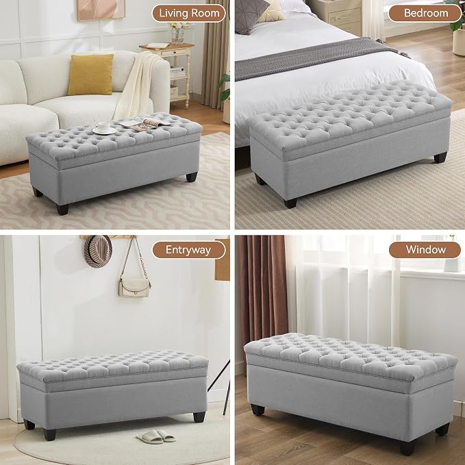 WUTUTUEE 51" Fabric Storage Ottoman Bench, Upholstered Rectangle End of Bed - Image 7