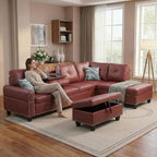 97.5" L Shaped Couch Set Leather, Modular Sectional Couches - Image 9